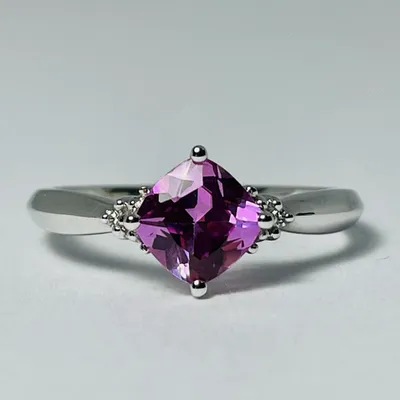 10kt White Gold Cushion Pink Topaz & Diamond Ring