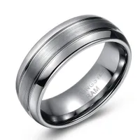 8mm Tungsten band, double line with brushed centre