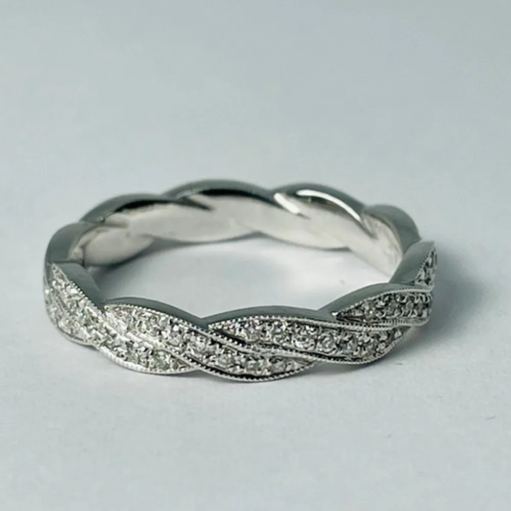 14kt White Gold Diamond Band, Twisted Design