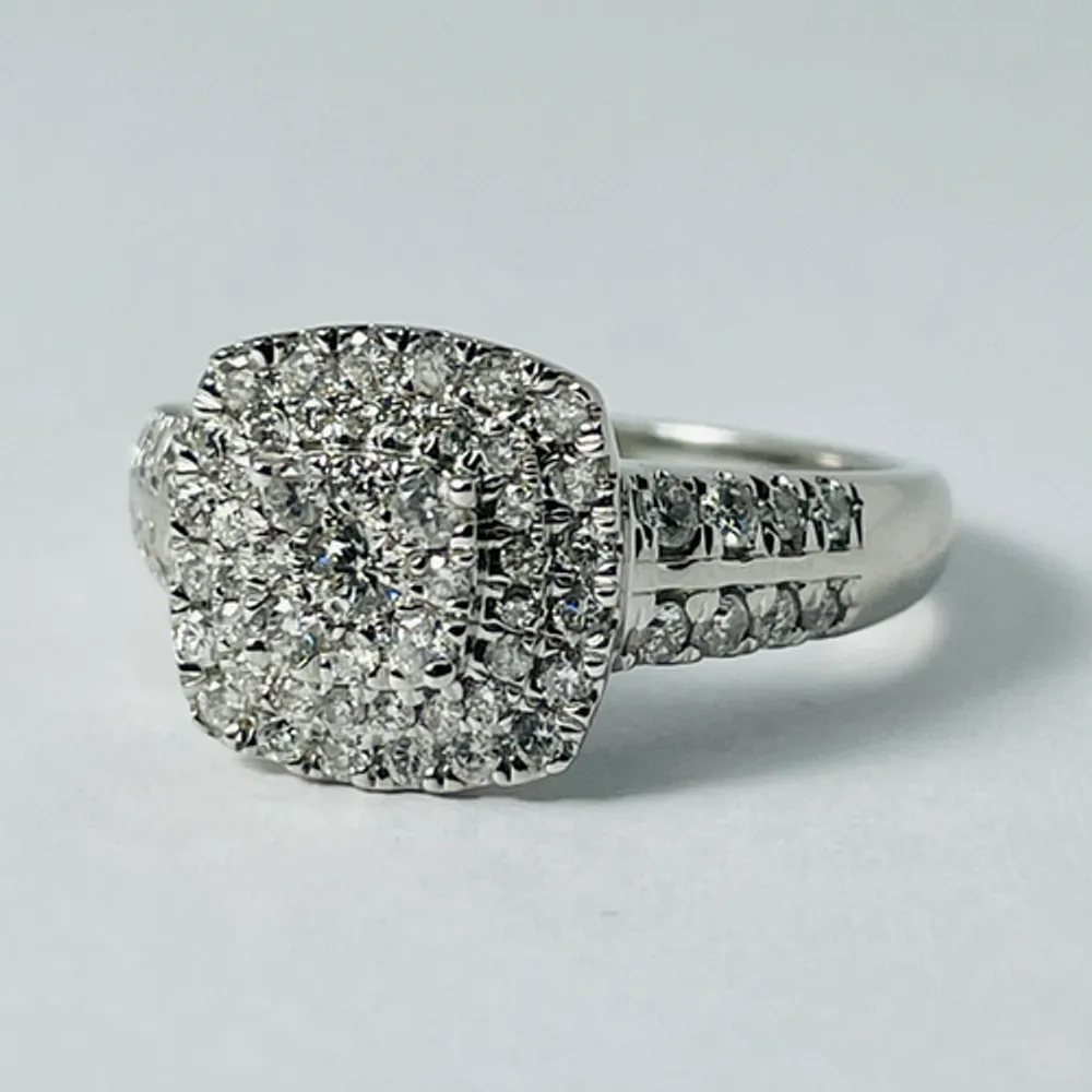 10kt White Gold Diamond Engagement Ring with Matching Diamond Jacket