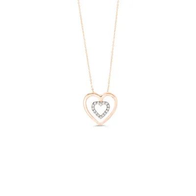 10K RG 0.08CT Diamond Double Heart Pendant with Chain