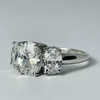 10kt White Gold Oval CZ Trinity Ring