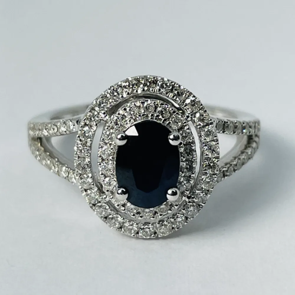 14kt White Gold Blue Sapphire & Diamond Ring