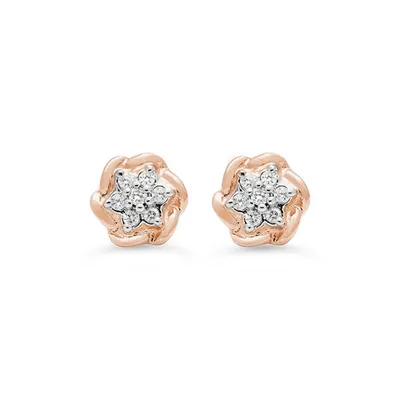 10K Rose Gold 0.105CT Diamond Flower Earring Posts.