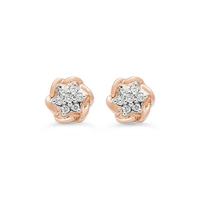 10K Gold 0.105CT Diamond Flower Earring Posts.