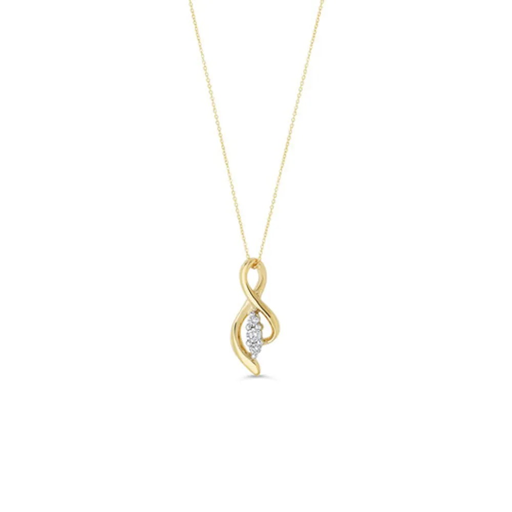 10K YG 0.08CT Diamond 3 Stone Open Side Figure 8 Pendant with Chain