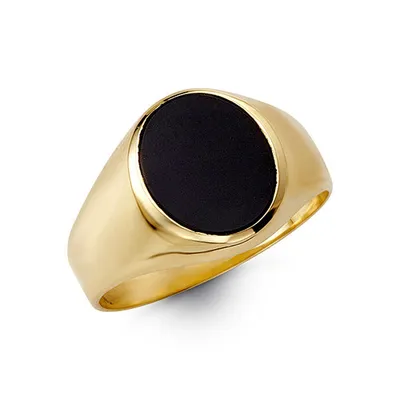 10kt Gold Bella Fierce Men's Oval Black Onyx Signet Ring