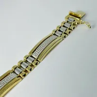 10kt Gold Two-Tone Greek-Key Link Bracelet