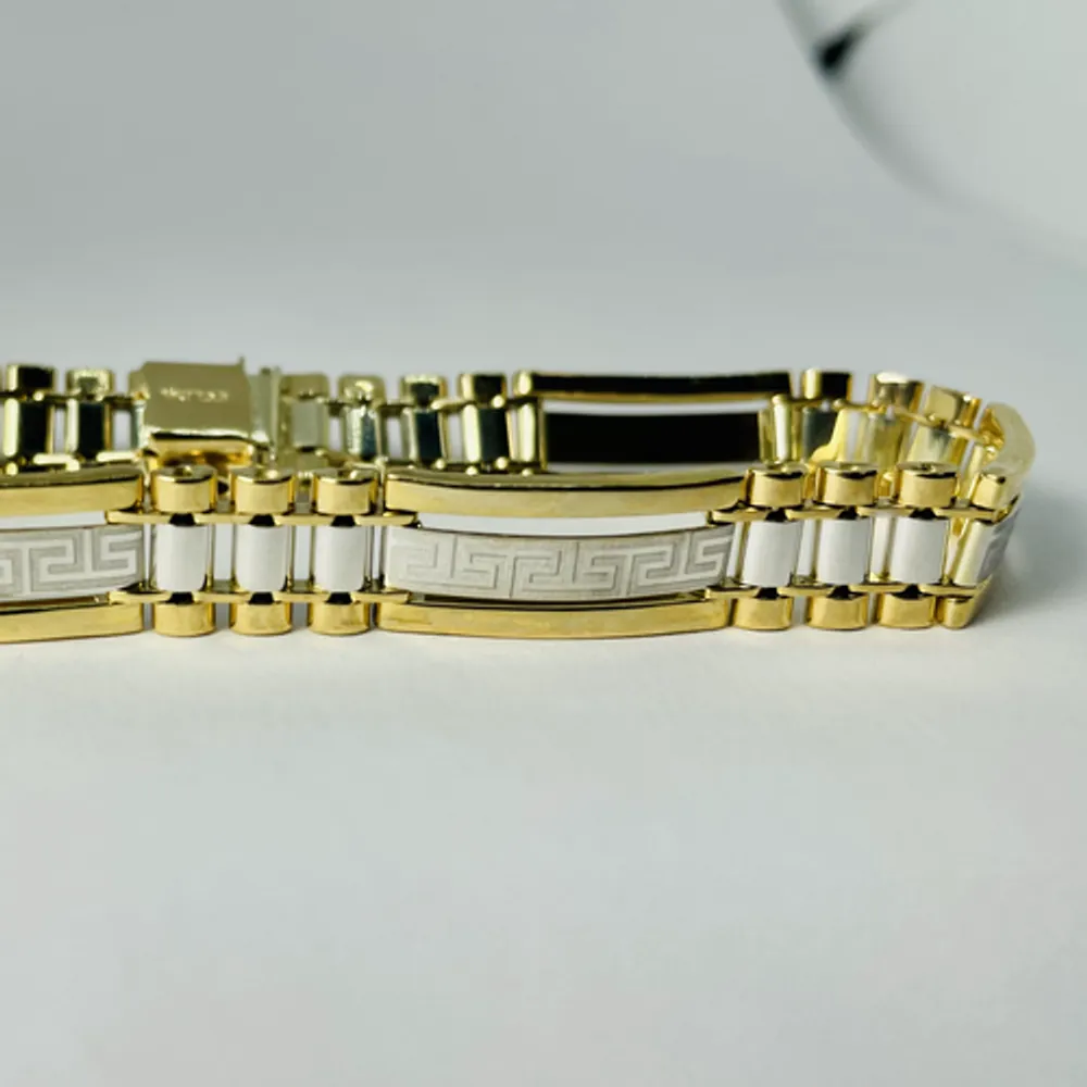 10kt Gold Two-Tone Greek-Key Link Bracelet