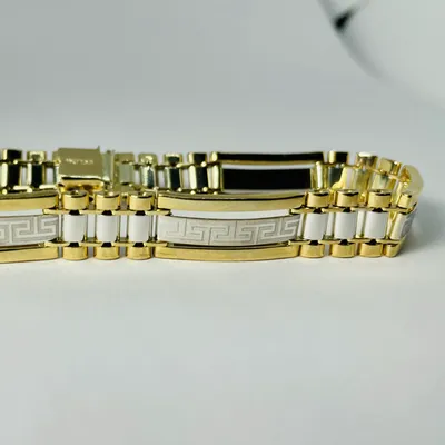 10kt Gold Two-Tone Greek-Key Link Bracelet