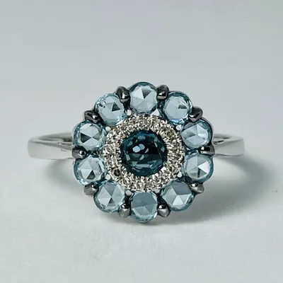 10kt White Gold Blue Topaz & Diamond Ring