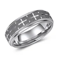 7mm wide flat top tungsten band brushed finish with cross pattern