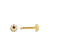 14kt Gold CZ Nosepin, Floral Design with Red CZ Centre