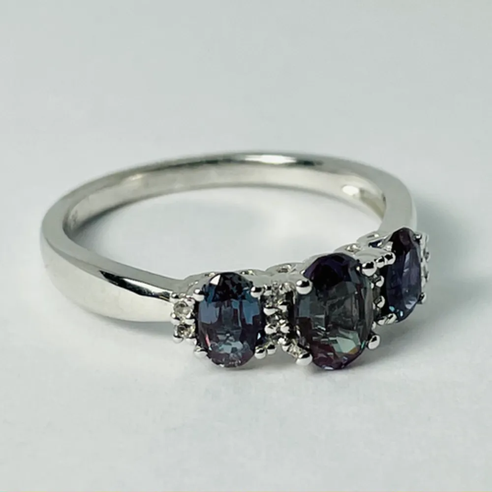 10kt White Gold Synthetic Alexandrite & Diamond Ring