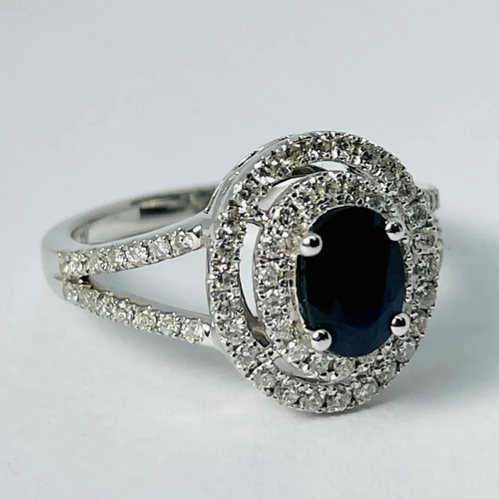 14kt White Gold Blue Sapphire & Diamond Ring