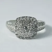 10kt White Gold Diamond Engagement Ring with Matching Diamond Jacket