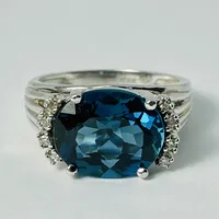 14kt White Gold Blue Topaz & Diamond Ring