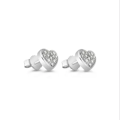 10K WG 0.10CT Diamond Pave Heart Earrings
