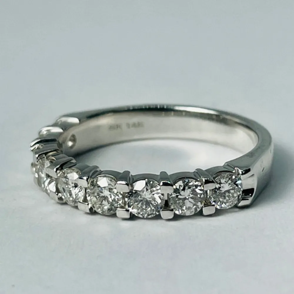 14kt White Gold Diamond Band, Shared Claw