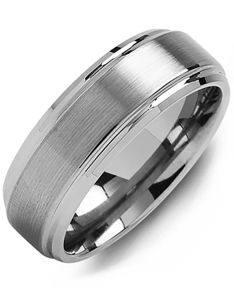 Men's Brushed Tungsten Polished Edges Wedding Band