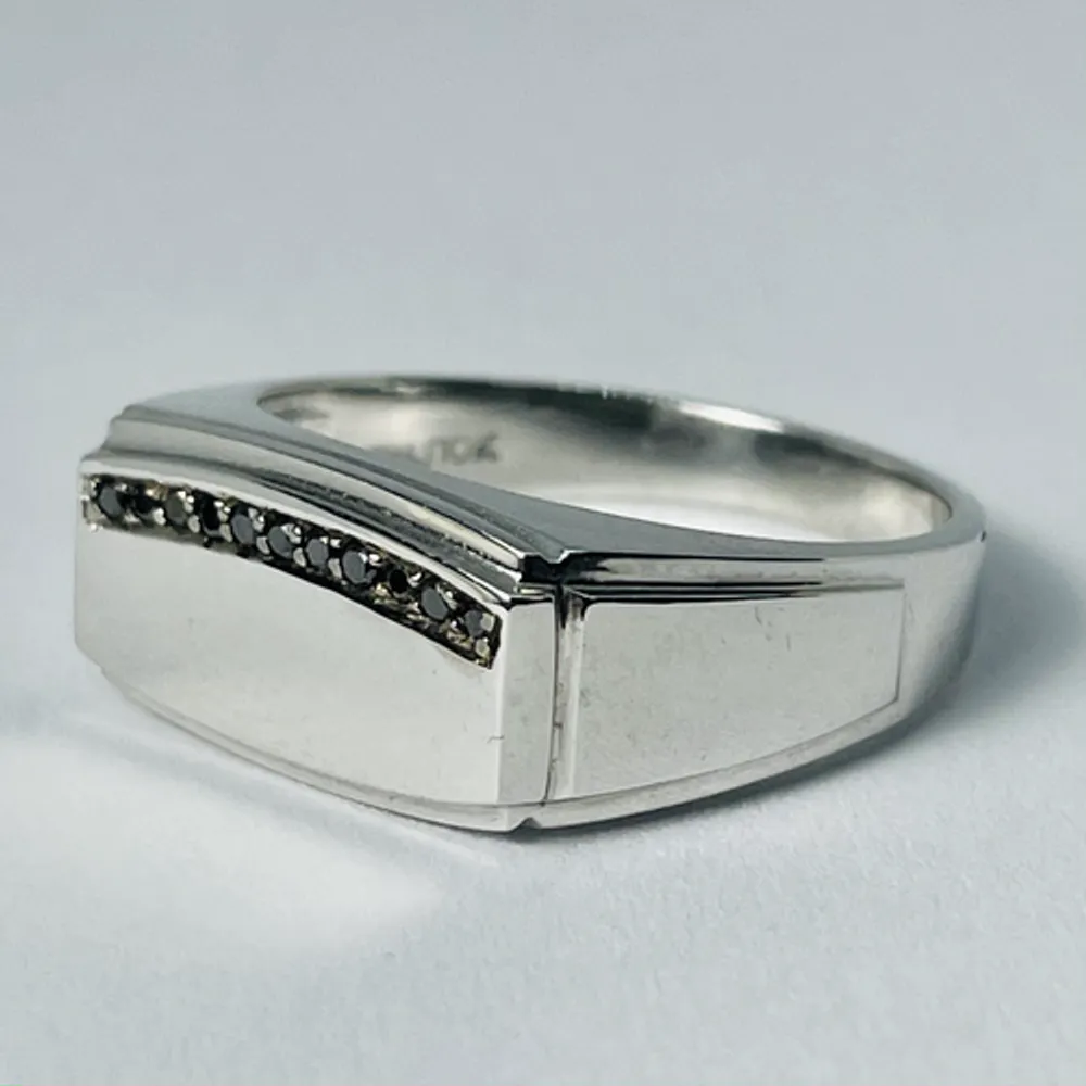 10kt White Gold Black Diamond Signet Ring