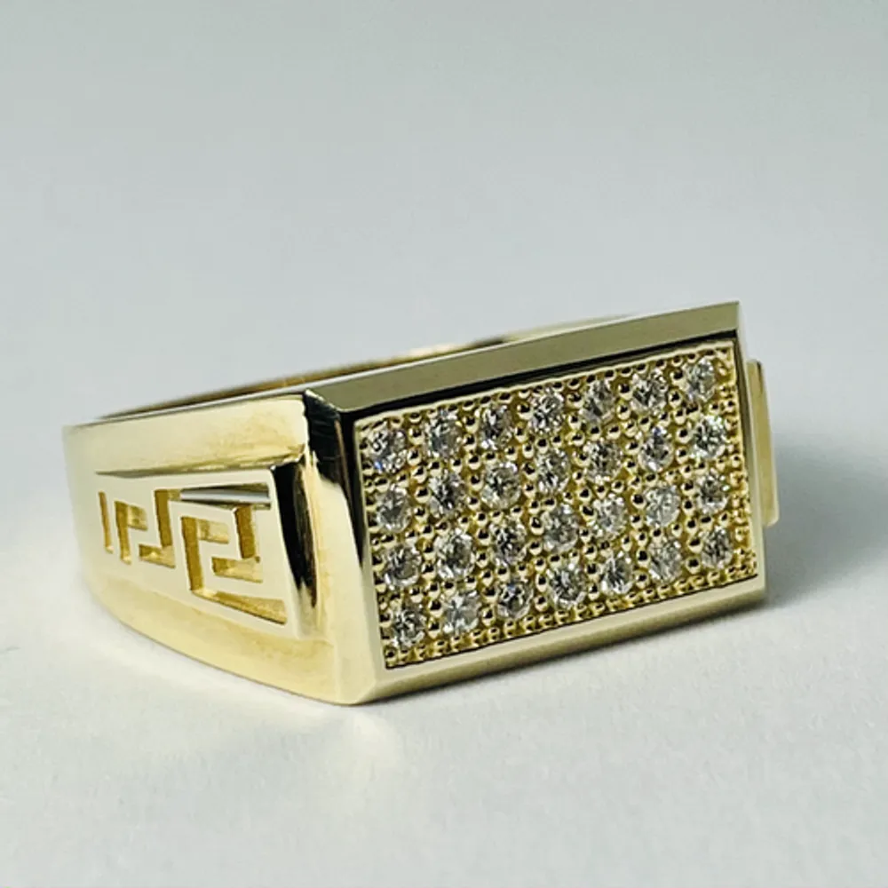 10kt Gold Diamond Ring, Greek Key