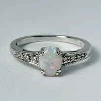 10kt White Gold Opal & Diamond Ring