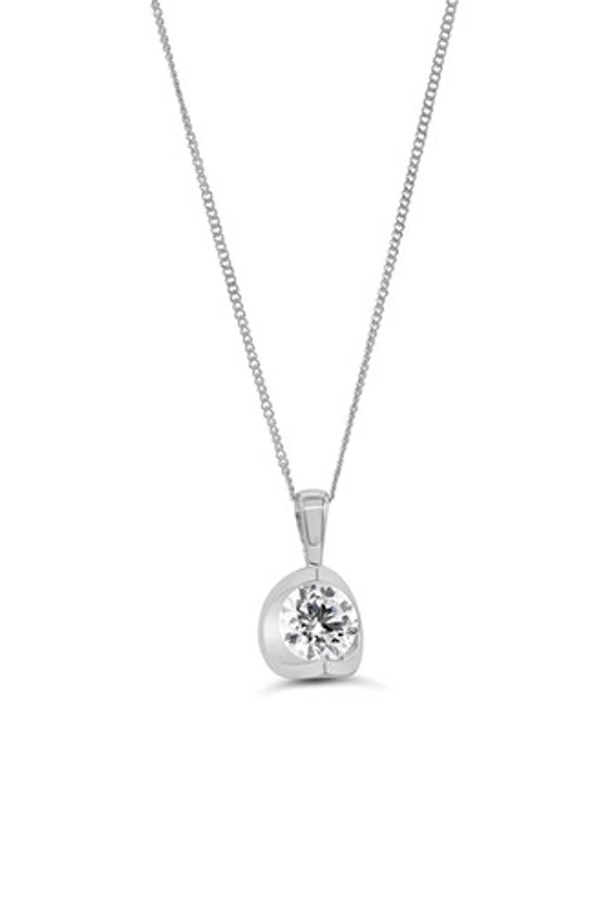 14kt Gold 0.70ct Lab Diamond Half Moon Pendant & Chain