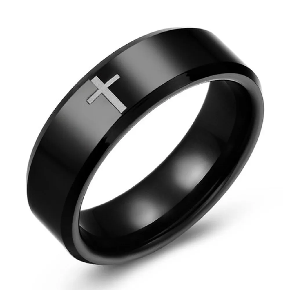 8mm Black tungsten Cross band