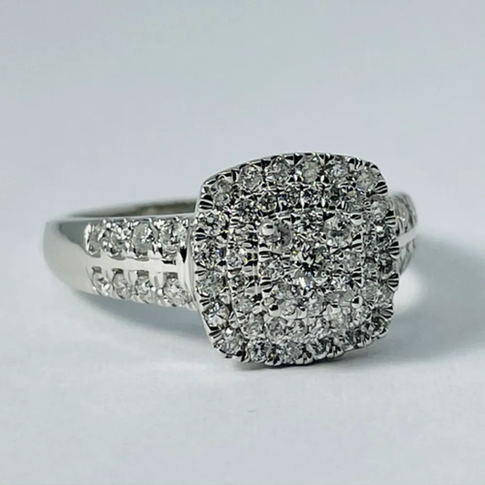 10kt White Gold Diamond Engagement Ring with Matching Diamond Jacket