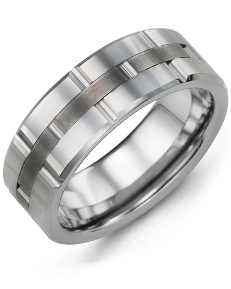 Men's Satin Center Grooved Tungsten Wedding Band