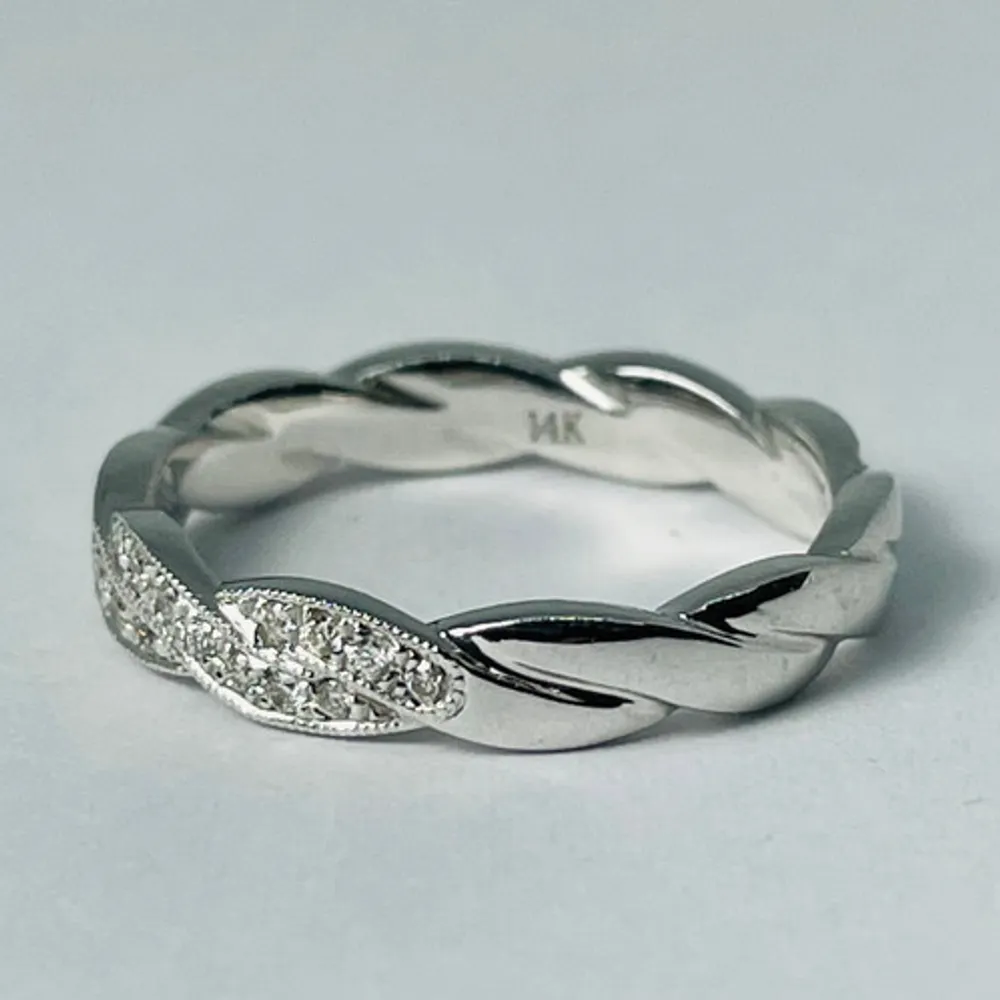 14kt White Gold Diamond Band, Twisted Design