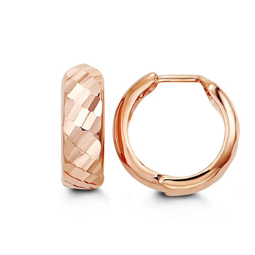 10kt Rose Gold Multi-faceted Huggies Hoop Earrings