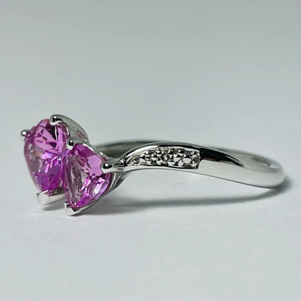 10kt White Gold Heart-Shaped Pink Topaz & Diamond Ring