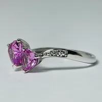 10kt White Gold Heart-Shaped Pink Topaz & Diamond Ring