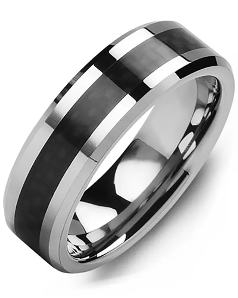 Men's Beveled Carbon Fiber Tungsten Wedding Band