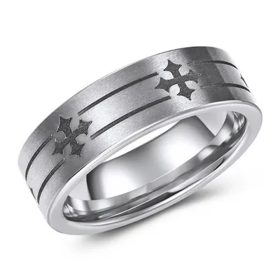 7mm wide tungsten band with cross pattern
