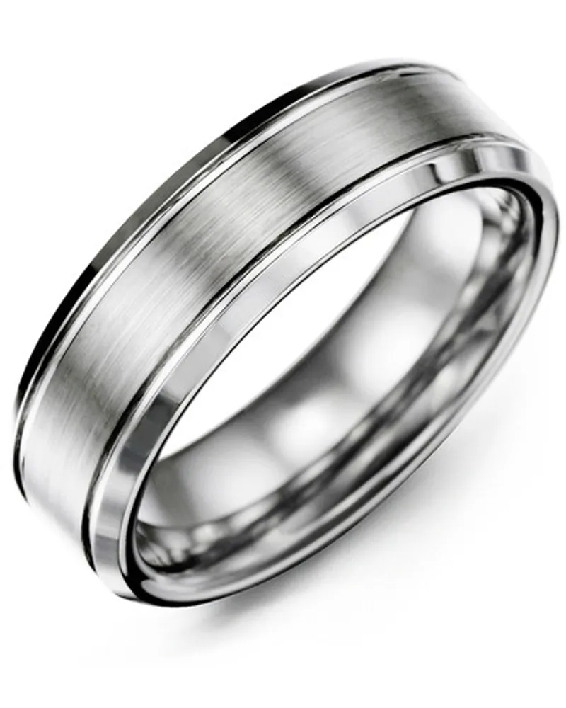 Men's Beveled Edges Brush Center Tungsten Wedding Ring