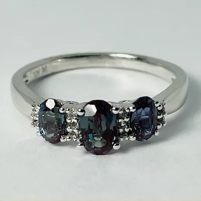 10kt White Gold Synthetic Alexandrite & Diamond Ring