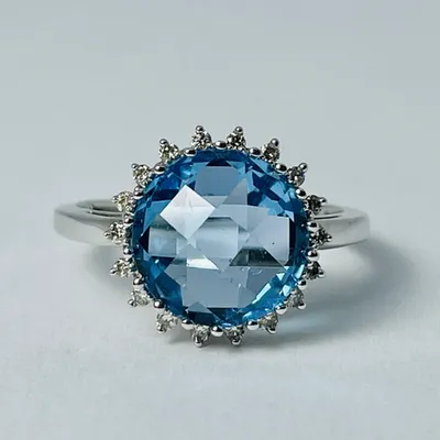 10kt White Gold Blue Topaz & Diamond Ring