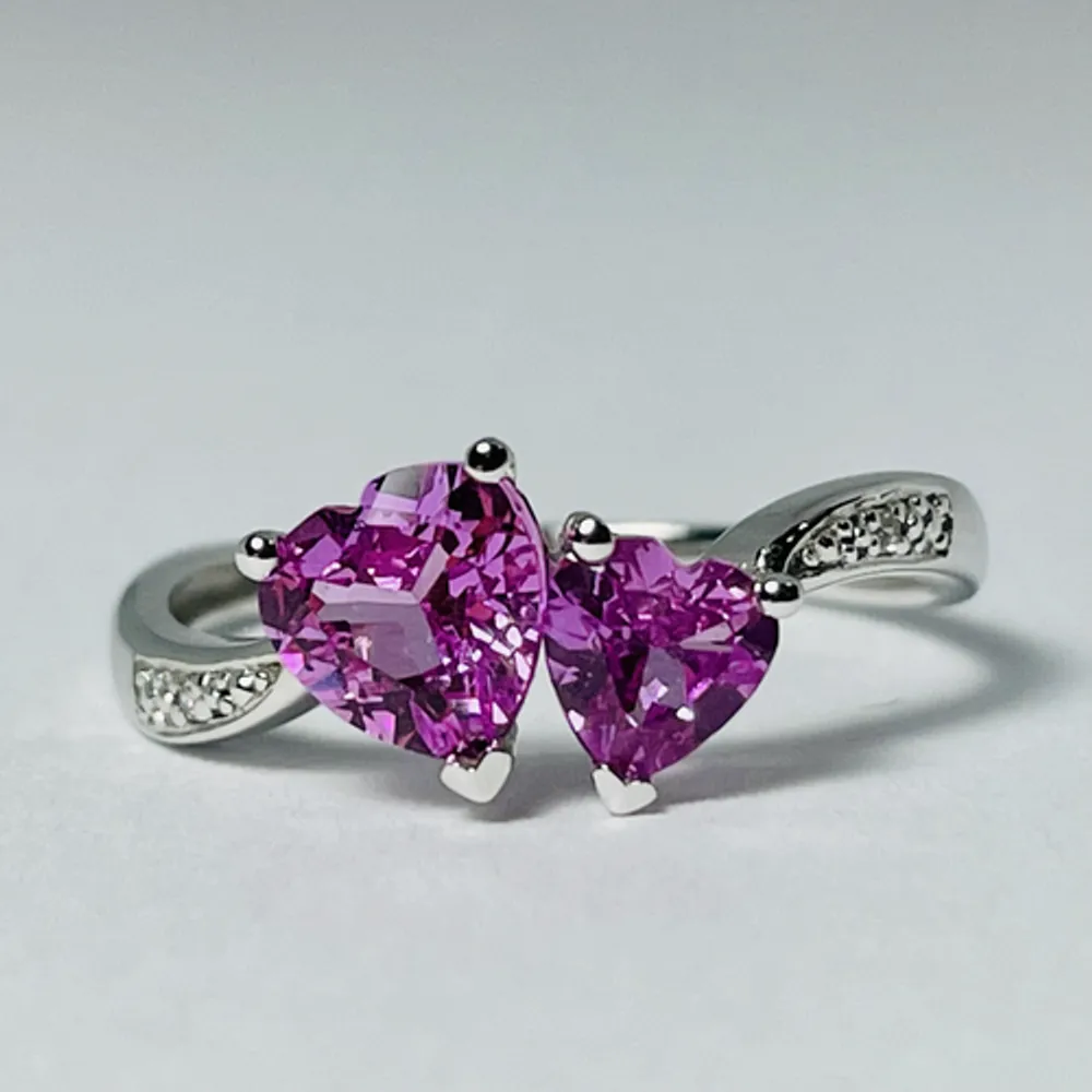 10kt White Gold Heart-Shaped Pink Topaz & Diamond Ring