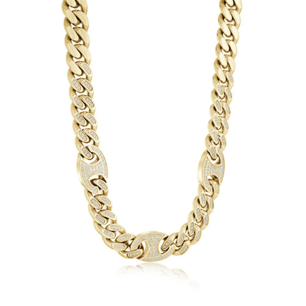 ITALGEM Stainless Steel Gold Plated Miami+Mariner Link Chain