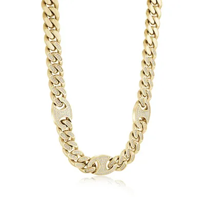 ITALGEM Stainless Steel Gold Plated Miami+Mariner Link Chain