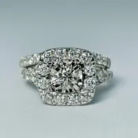 14kt White Gold 2.00ctw Diamond Halo Engagement Ring Set