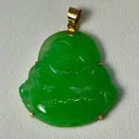 14k Yellow Gold Jade Buddha Pendant 25mm