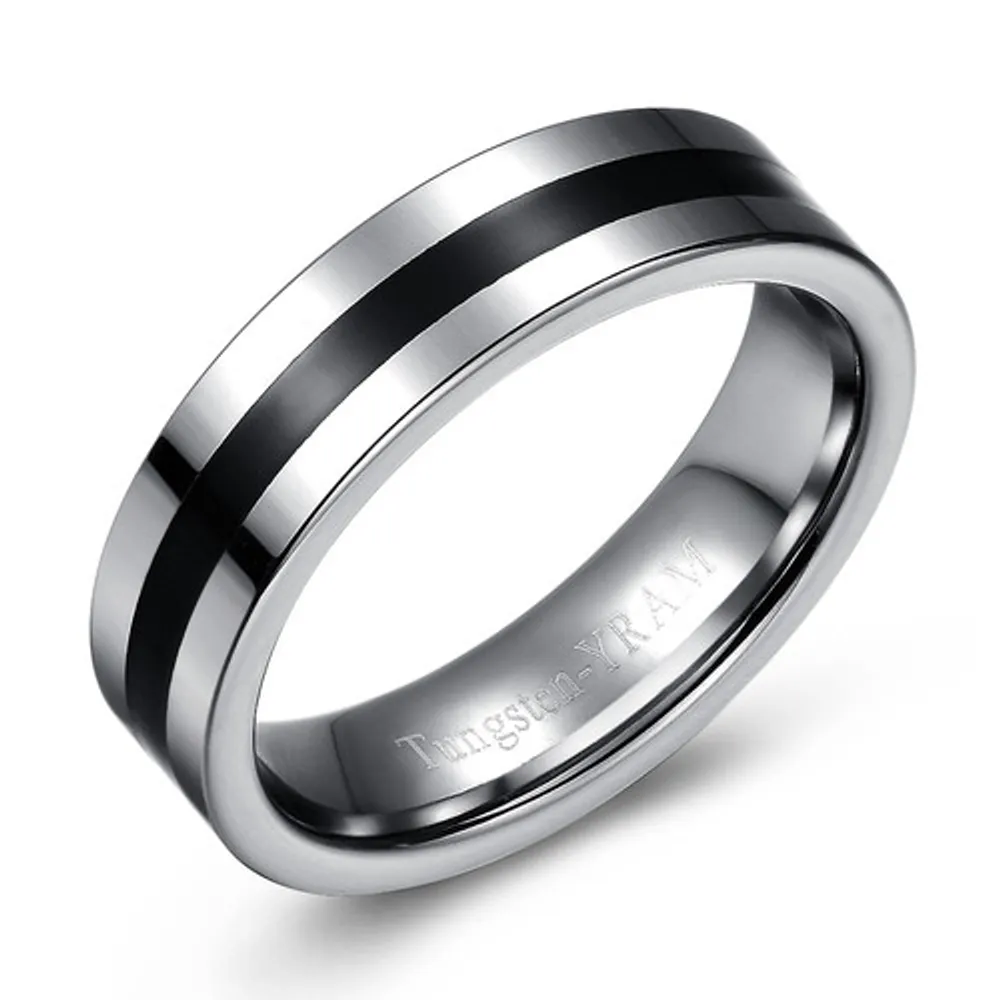 6mm Tungsten band with centre black enamel inlay