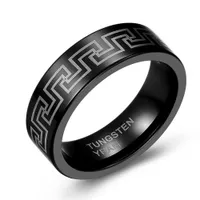 Black tungsten band with Greek key pattern