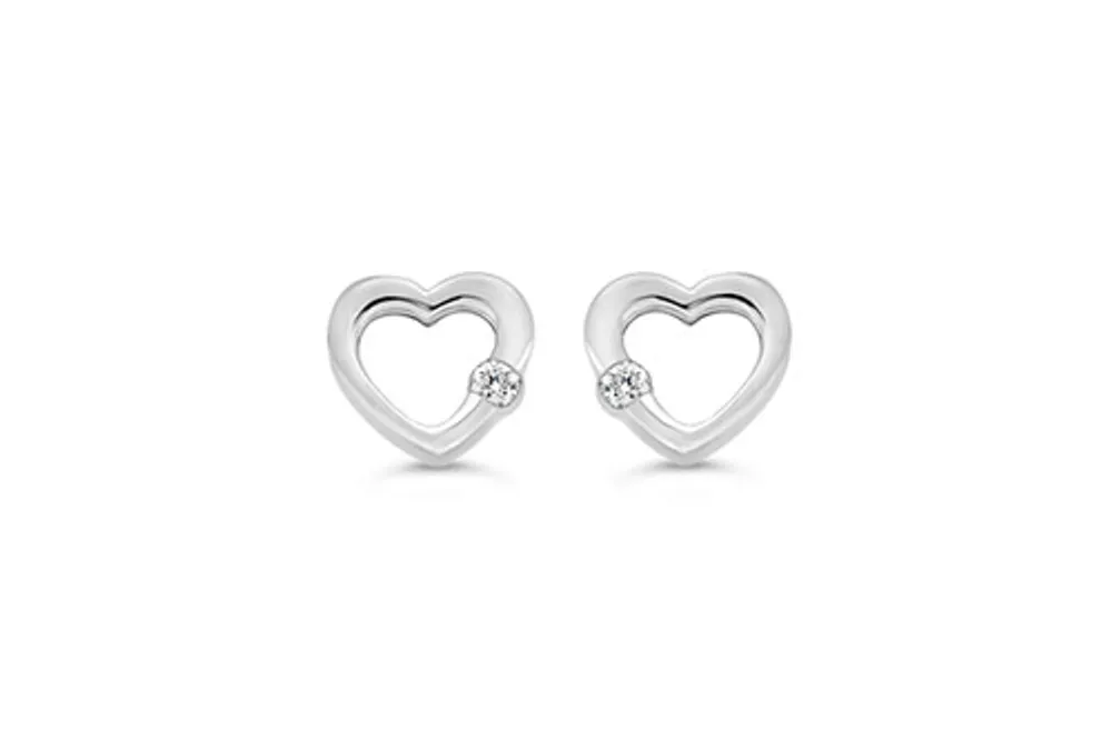 10K WG 0.04CT Diamond Open Heart Earring Posts
