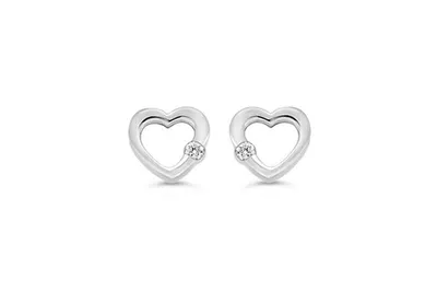 10K WG 0.04CT Diamond Open Heart Earring Posts