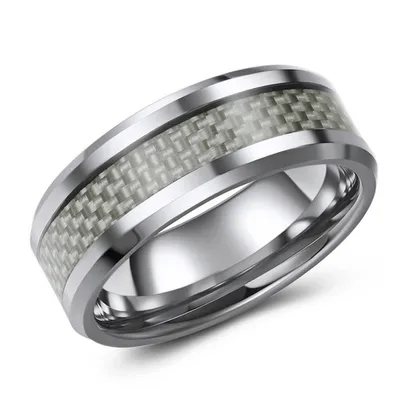 8mm wide tungsten band with grey carbon fibre inlay